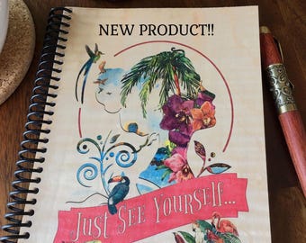 JW Gift. Beautiful Wood Veneer Notebook! "See Yourself-Woman" Graphic