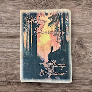 Carte de voeux en placage de bois.   Anniversaire « Forêt »