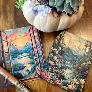 Set of Four Wood Cards. "New Day" Gorgeous Nature graphics printed on Cherry Wood Veneer,   Beautiful and Unique!
