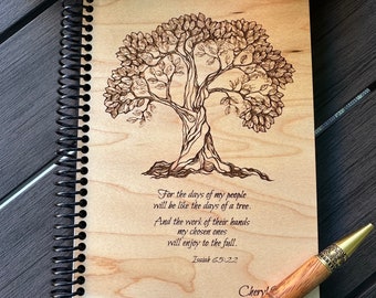 Wood Notebook.   Cherry wood or Oak laser engraved. "Oak Tree" Graphic
