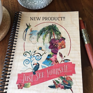 JW Gift. Beautiful Wood Veneer Notebook! "See Yourself-Woman" Graphic