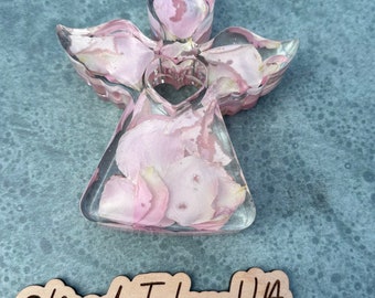 Recuerdo de ángel de pétalos de flor personalizado: boda, aniversario, cumpleaños