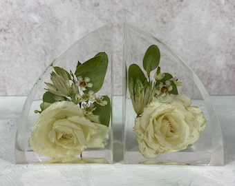 Custom Bridal Mini Bookends made with your wedding bouquet flowers, Anniversary Flowers, Birthday Flowers, Engagement Flowers Preserved