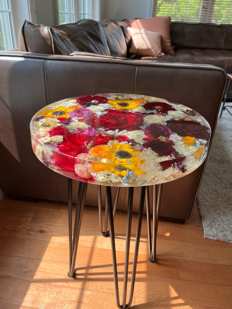 Custom Floral Table Handmade (DEPOSIT), Coffee Side Table Made with YOUR Bouquet, Bridal Floral Table, Personalized Decor, Sympathy Flowers