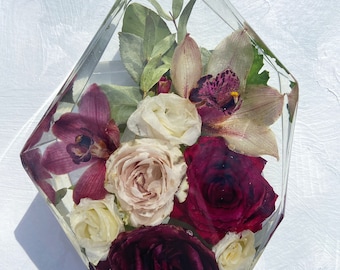 Recuerdo floral de resina personalizado: Conservación del ramo de novia (DEPÓSITO)