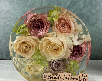 Ramo de novia personalizado de resina como recuerdo: Conservación floral circular (DEPÓSITO)