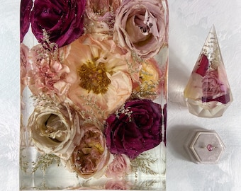 Recuerdo floral de resina personalizado: ramo de novia o flores de condolencia (DEPÓSITO)