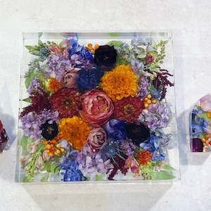 Custom Square Floral Keepsake (DEPOSIT), Bridal Bouquet, Sympathy Gift, bouquet preservation, funeral flowers, wedding flowers