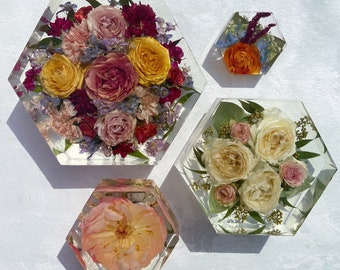 Recuerdo floral de resina personalizado: Conservación del ramo de novia (DEPÓSITO)