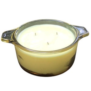 Citronella Lemongrass Essential Oil Soy Candles Handmade Amber Colored Upcycled Reusable Baking Crock 3 Organic Hemp Wicks
