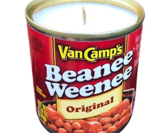 Vela en lata Beanee Weenee, regalo de broma para papá, novio, hermano, padrino de boda, vela de cera de soja ecológica, regalo divertido, velas de soja recicladas hechas a mano