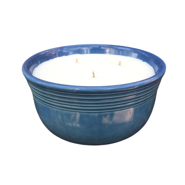 Soy Candles Handmade Upcycled Reusable Medium Blue Ceramic Bowl Candle Gift for Her Farmhouse Decor