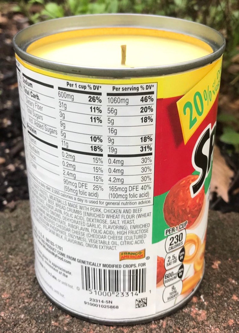 Citronella Lemongrass Gag Gift Soy Wax Candle Can Candle Recycled Upcycled Spaghettios Eco Friendly Funny Gift Soy Candles Handmade Gift Home Decor Candles Holders Stokfella Com