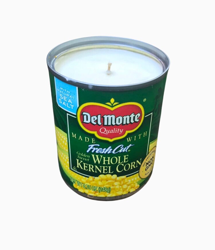 Velas de soja hechas a mano, maíz en grano entero reciclado, lata (8,75 oz), mecha de cáñamo orgánico