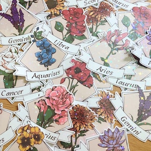 Zodiac Holographic Stickers | Astrology | Flowers