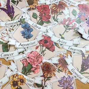 Autocollants holographiques du zodiaque | Astrologie | Fleurs