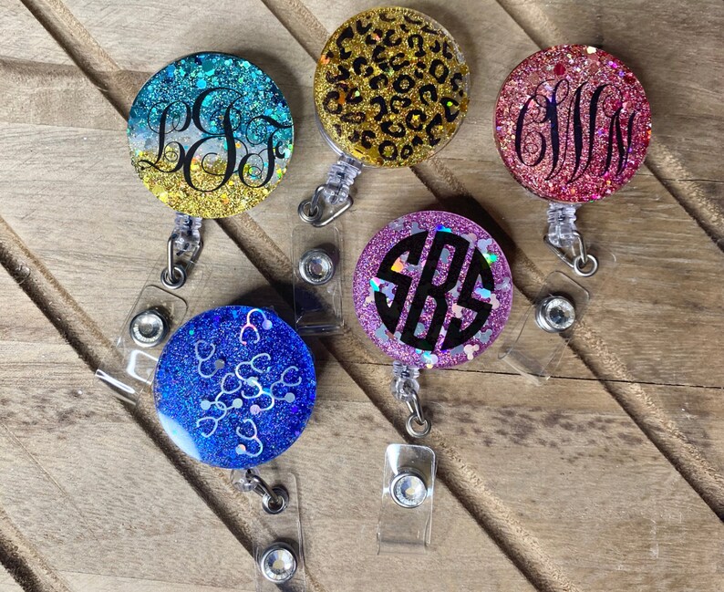 leopard print badge reel beach badge reel nurse badge reel custom personalized badge reel Monogram badge reel Glitter badge reel