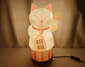 Pantalla de lámpara de mesa de gato invitado (figura de gato) Pantalla de lámpara de papel japonesa