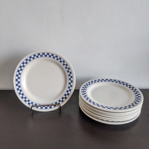 Collector art deco Lot 8 vintage dessert plates in ceramic OXFORD BRAZIL blue checkerboard