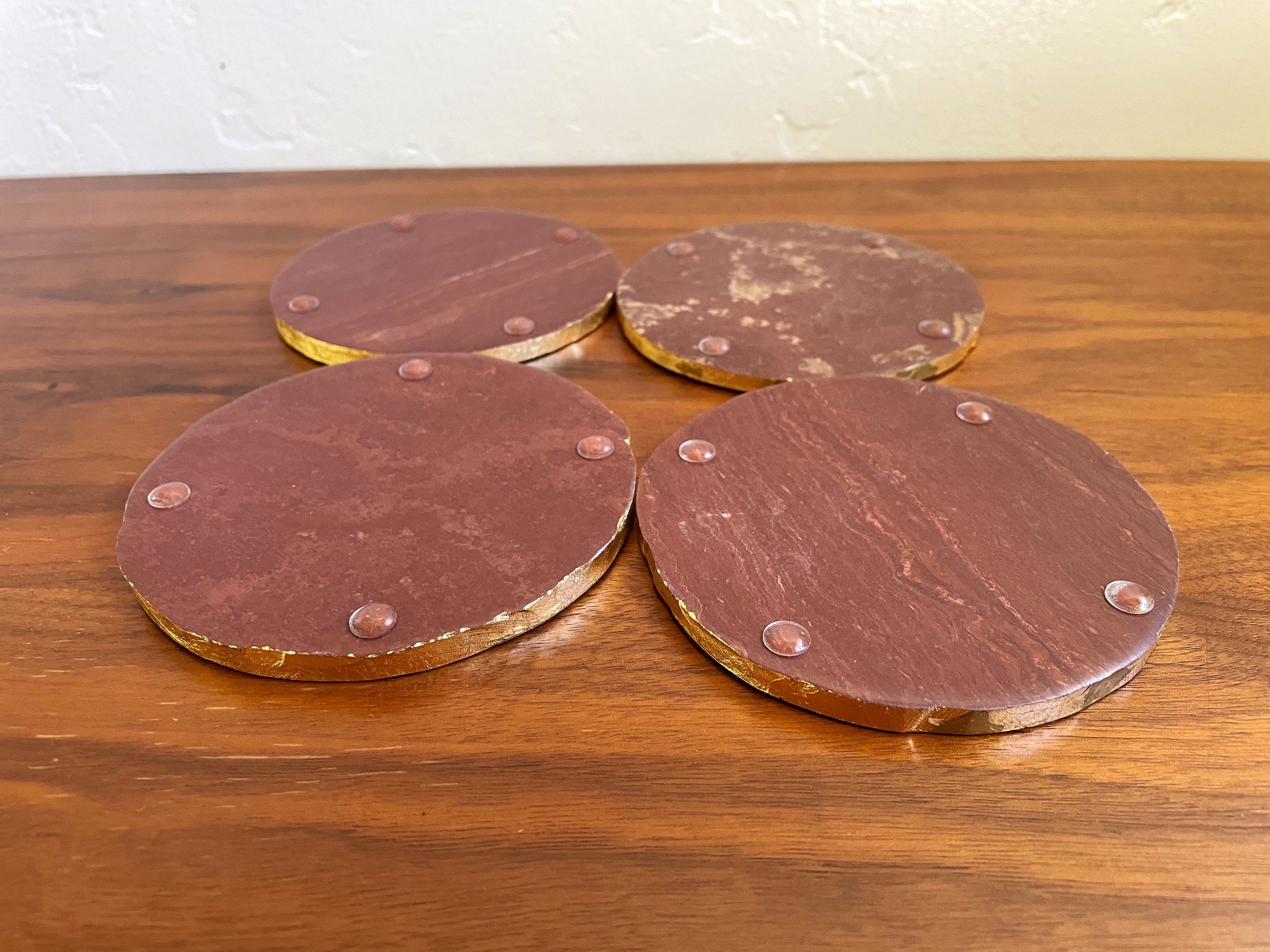 Chic Vintageinspired Stone Coasters with Gold Edges Etsy
