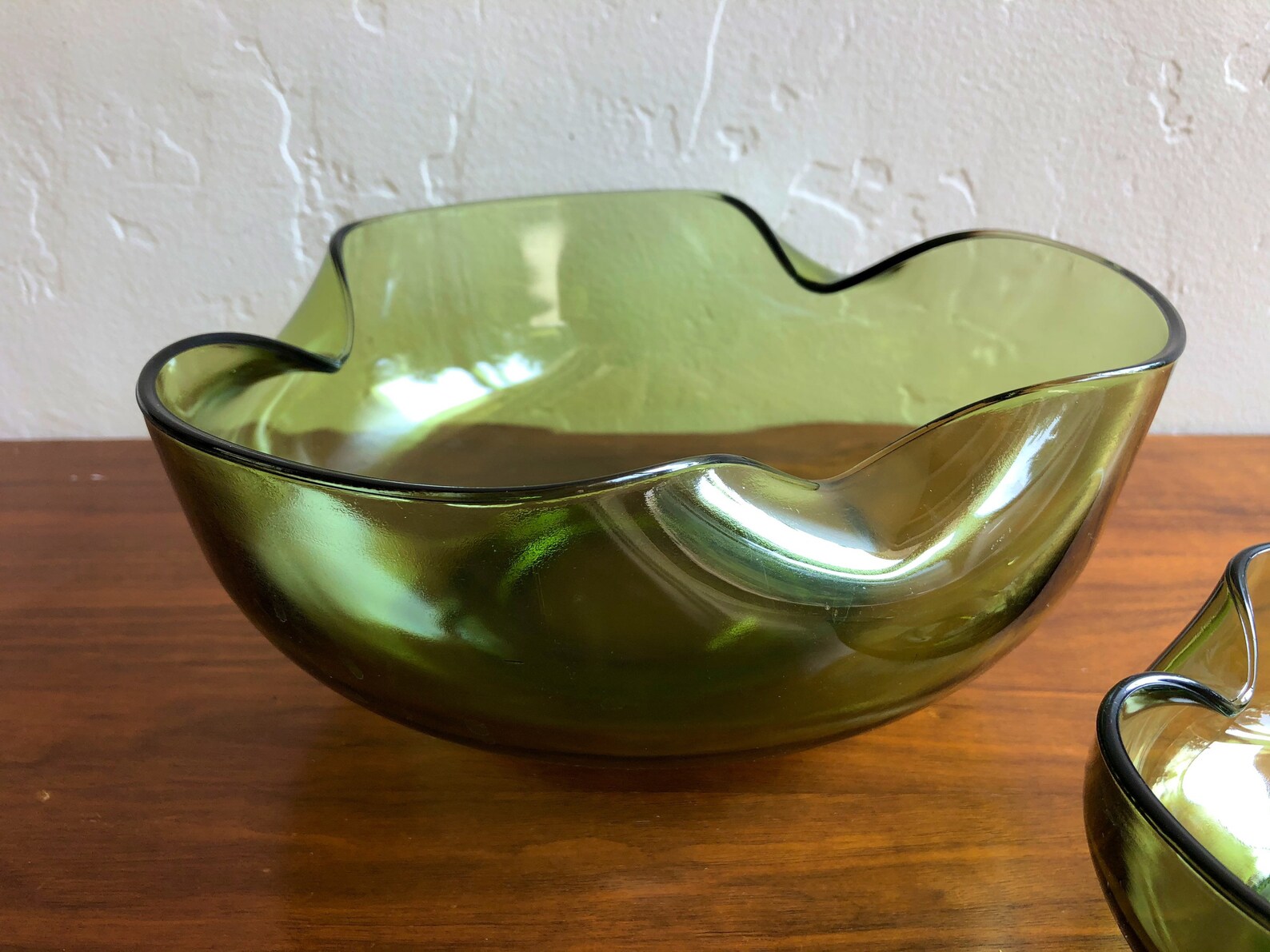 1970's Avocado Green Glass Chip and Dip Bowl Set / Vintage | Etsy