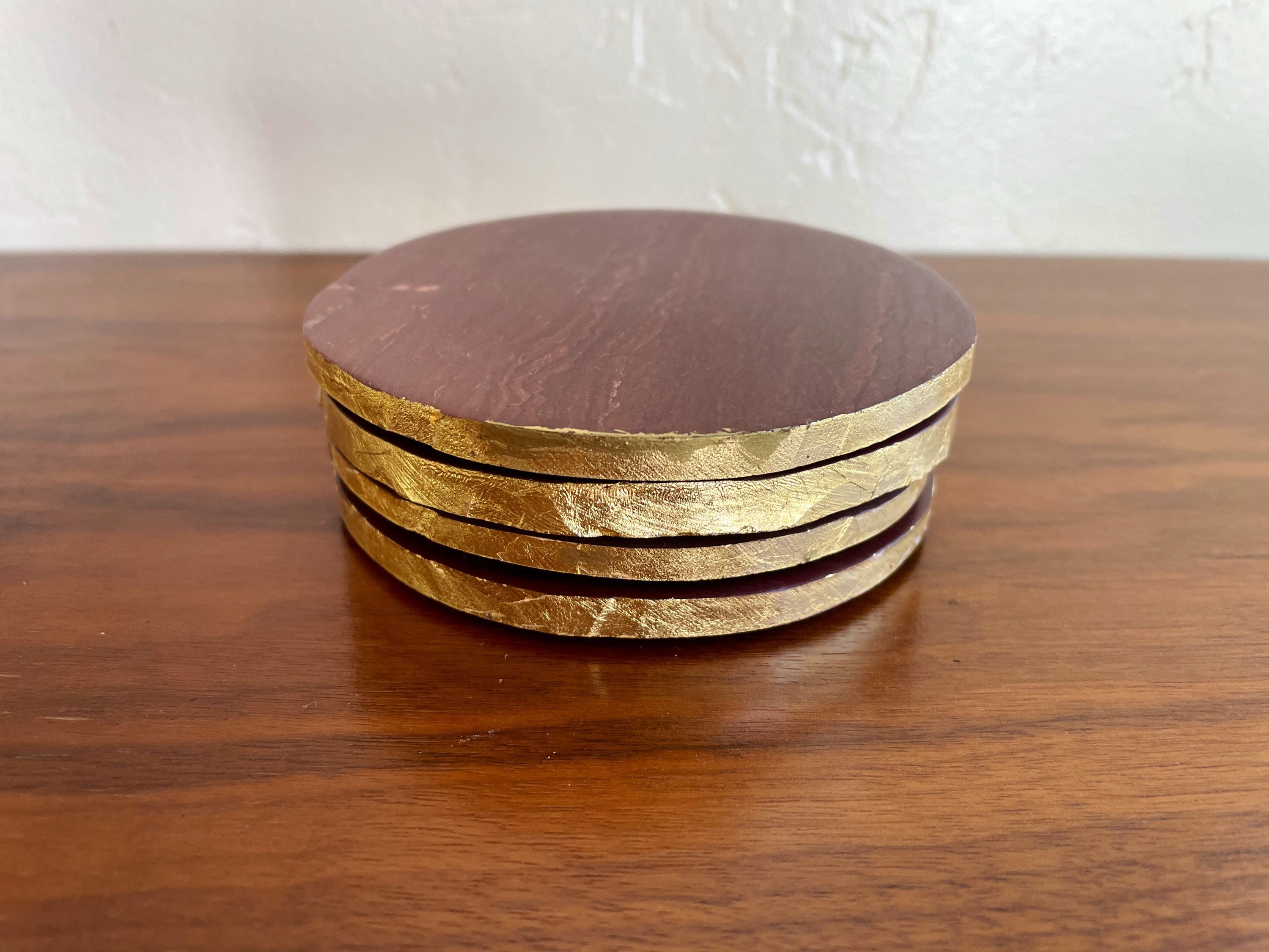 Chic Vintageinspired Stone Coasters with Gold Edges Etsy