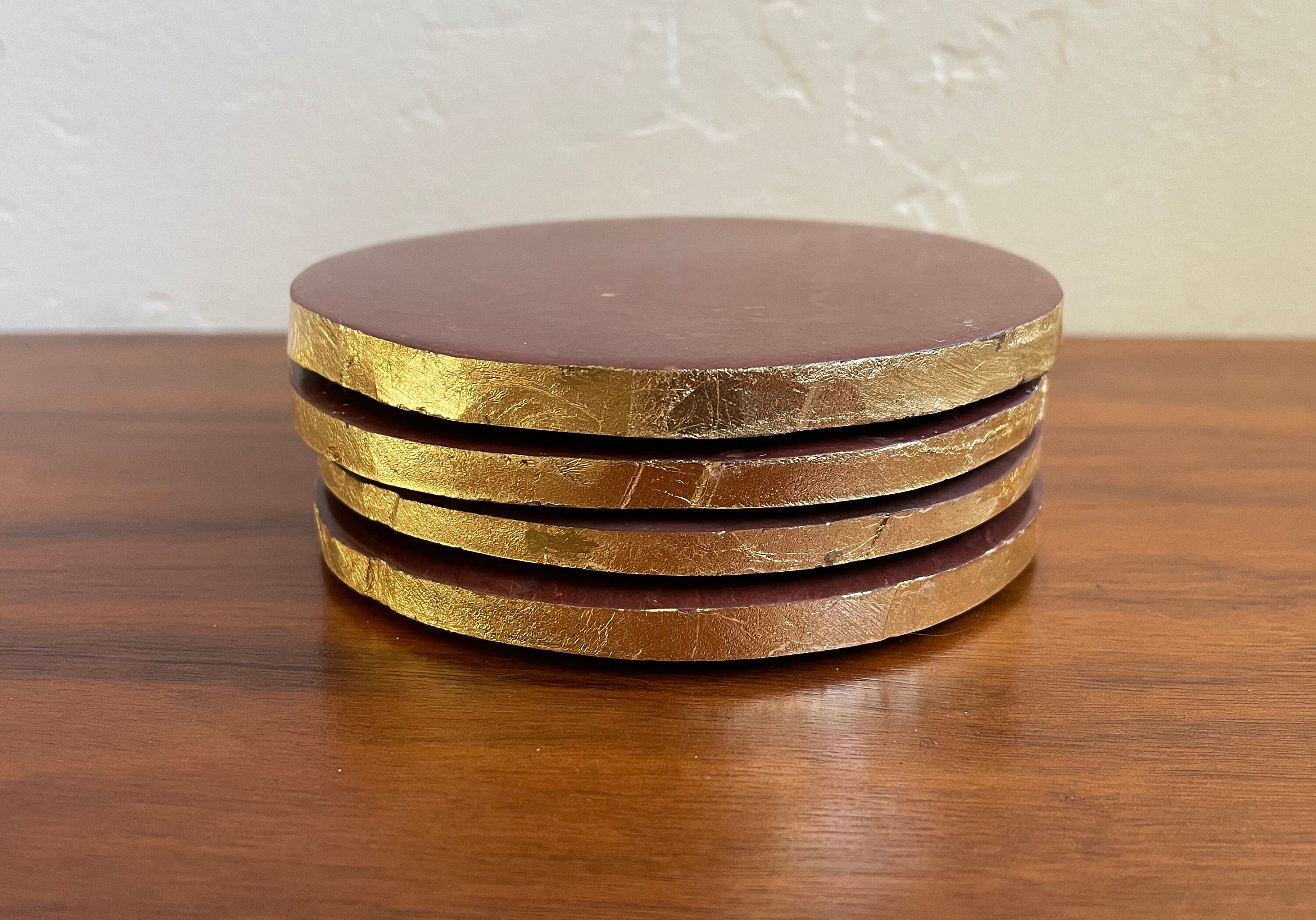 Chic Vintageinspired Stone Coasters with Gold Edges Etsy