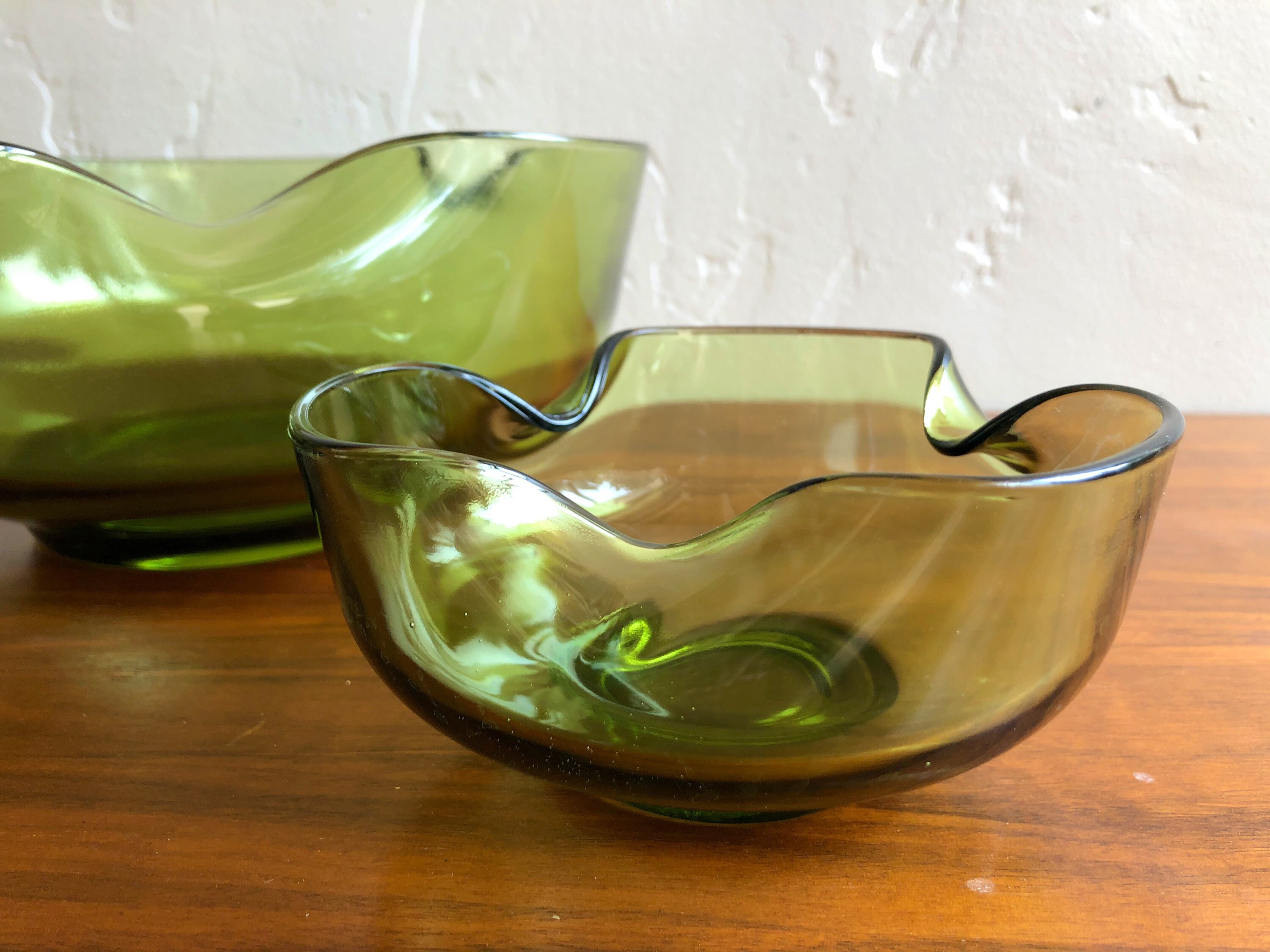 1970's Avocado Green Glass Chip and Dip Bowl Set / Vintage Etsy