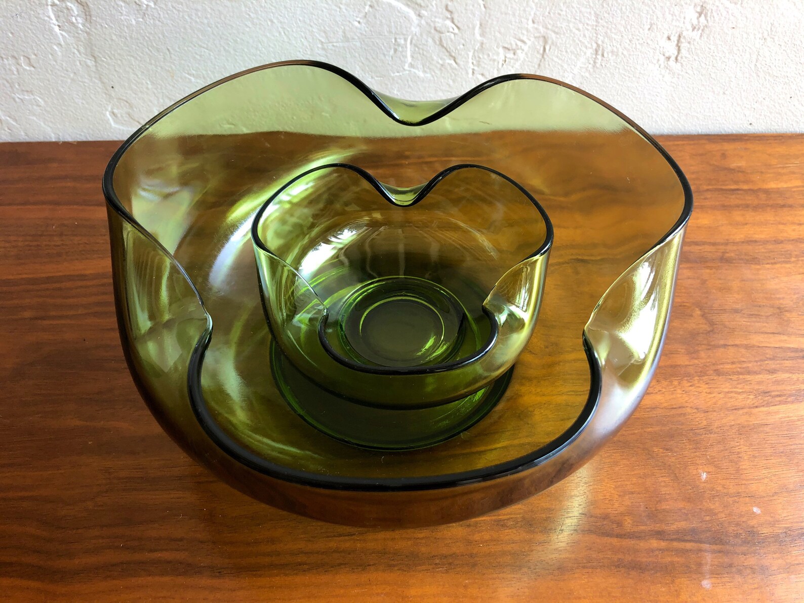 1970's Avocado Green Glass Chip and Dip Bowl Set / Vintage Etsy