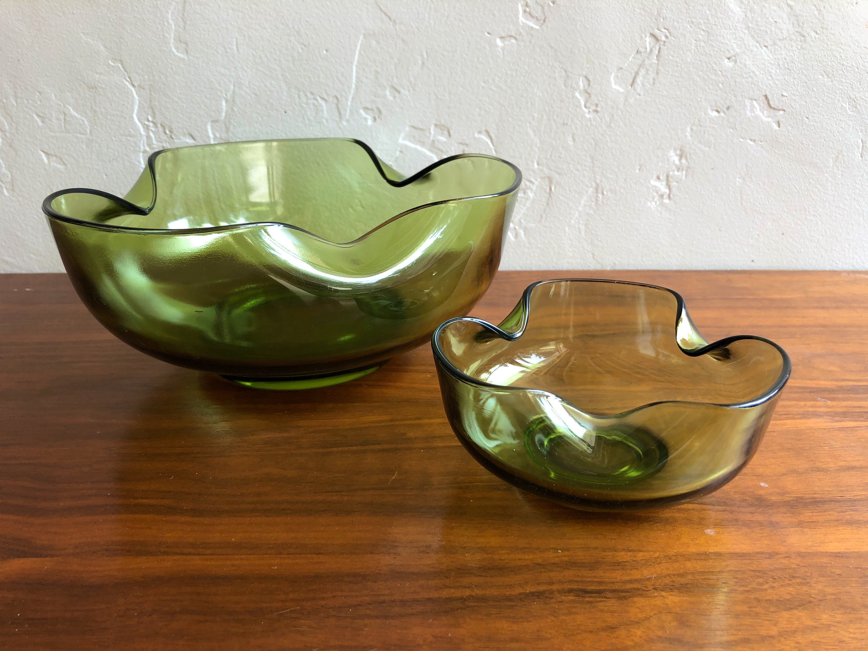 1970's Avocado Green Glass Chip and Dip Bowl Set / Vintage Etsy