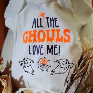 Cute Halloween baby bodysuit, 3-6 month Halloween Onsie, Glow in the Dark design, white bodysuit with purple and orange, Baby 1st Halloween