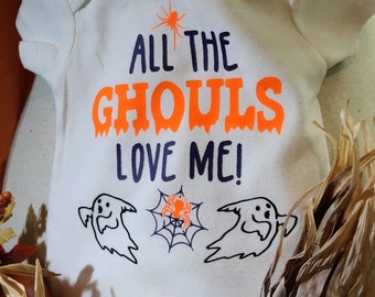 Niedlicher Halloween Baby Body, 3-6 Monate Halloween Onsie, Glow in the Dark Design, weißer Body mit lila und orange, Baby 1st Halloween