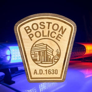 Wood Boston Police Department Patch