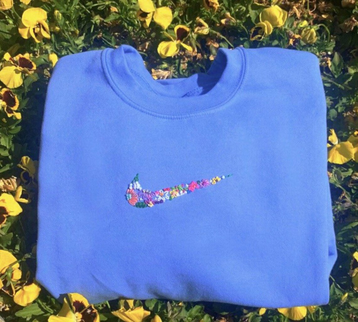 embroidered nike sweatshirt flowers