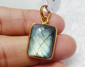 Blue Fire Labradorite Pendant, Brass 18K Gold Plated Pendant, Brass Gold Plated Pendant, For Her, Bezel Pendant, Lightweight Pendant, CLY316