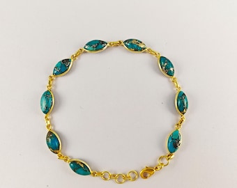 UUU Copper Turquoise Bracelet, Natural Turquoise Bracelet, Women Bracelet, Brass With Gold Plated Jewelry, Bezel Bracelet, For Her, CG624
