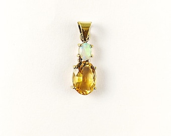 Ethiopian Opal Citrine Pendant, Gold Plated Brass Pendant, Natural Two Stone Jewelry, Bohemian Style Pendant, Handmade Gift for Her, CSG101
