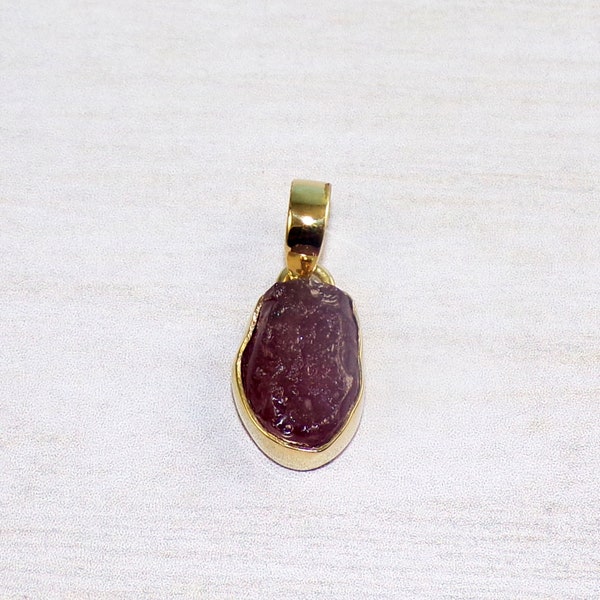 Raw Ruby Pendant, Brass 18k Gold Plated Pendant, Handmade Pendant, Rough Ruby Jewelry, Ruby Necklace, Gold Pendant, Fashion Jewelry,