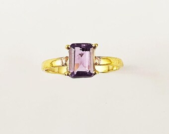 Amethyst Ring, Gold Plated Brass Ring, Natural Gemstone Ring, Bohemian Statement Jewelry, Handmade Ring for Women, RGDY05