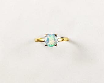 Round Ethiopian Opal Ring, Natural Opal Gold Plated Brass Ring, Handmade Minimal Statement Ring, Boho Jewelry, Gift for Her, RGSR102