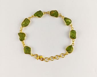Peridot Rough Bracelet, Raw Peridot Bracelet, Women Bracelet, Brass With Gold Plated Jewelry, Bezel Bracelet, For Her, CG620