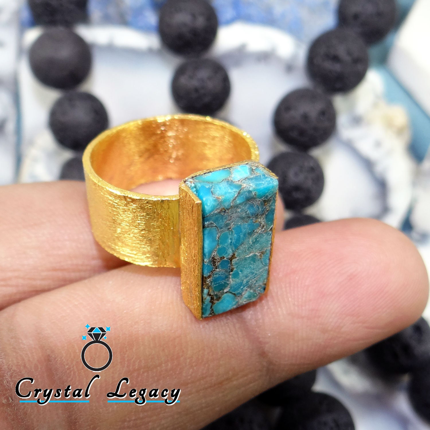 SATYAMANI Natural Stone Turquoise (Firoza) Ring for Men Gold Plated  Rectangular Shape, Color- Turquoise, for Men & Boys (Pack of 1 Pc.) :  Amazon.in: Fashion