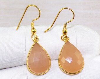 Pink Opal Teardrop Earrings: 18k Gold Plated Brass Jewelry