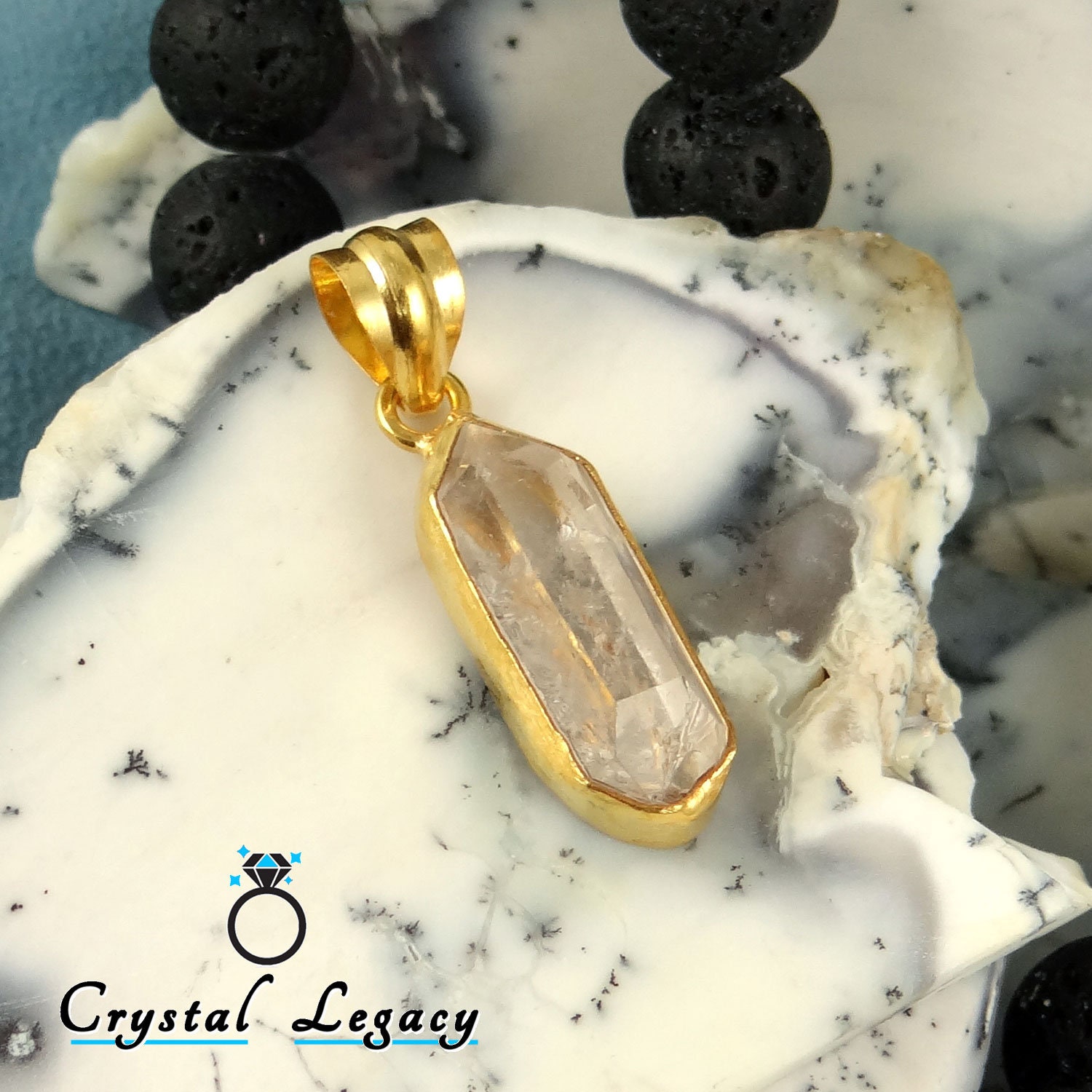 Pendentif Quartz Brut Plaqué Or Jaune Walter Bauman - Chaîne Ajustable 23 Cm