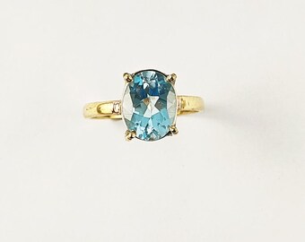 Blue Topaz Ring, Gold Plated Brass Ring, With Prong Setting  Natural Gemstone Statement Ring, Bohemian Jewelry, Handmade Ring, RGDY01