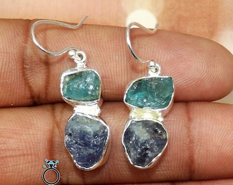 Tanzanite Earring, Tanzanite Rough Earring, Apatite Earring, Blue Rough Earring, Solid 925 Silver Earring, Solid 925 Silver Earring, Earring