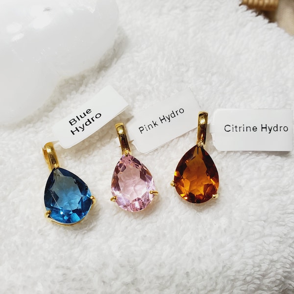 18K Gold Plated Pendant, Blue Hydro Pendant, Pink Hydro Pendant, Citrine Hydro Pendnat, Casual Pendant, Brass Pendant, Unique Gift, CLY315