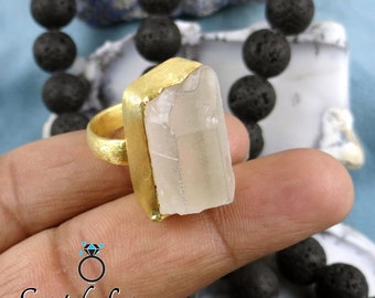 Raw Crystal Quartz Ring, Bezel Set Ring, Brass Ring, Gold Vermeil Ring, Rough Gemstone Ring, Solitaire Ring, Unique Gift For Her, Sale KK042