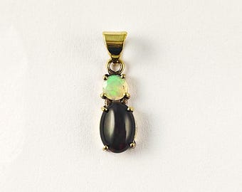 Opal Pendant, Ethiopian & Black Opal Jewelry, Gold Plated Brass Pendant, Dual Stone Boho Pendant, Artistic Handmade Gift, CSG106