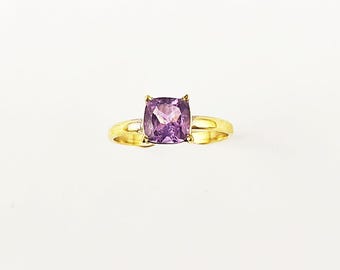Amethyst Stone Ring, Gold Plated Brass Ring, With Prong Setting Natural Gemstone Jewelry, Statement Ring, Boho Style, RGDY04